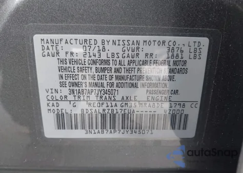 2018 Nissan Sentra Sr из США, поврежденный, VIN 3N1AB7AP7JY345071